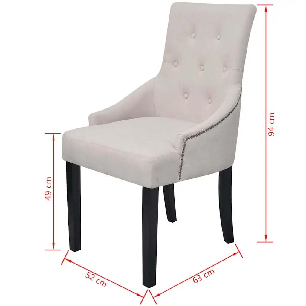 Dining Chairs Fabric Cream 2 Piece Armrests Padded Seat Backrest