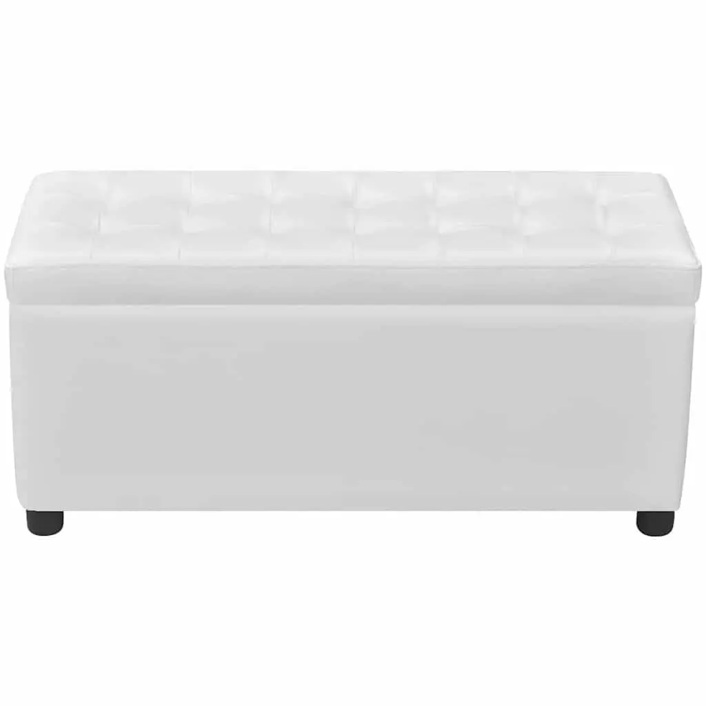 Storage Ottoman White Artificial Leather Foam Seat Hidden Compartment Coffee