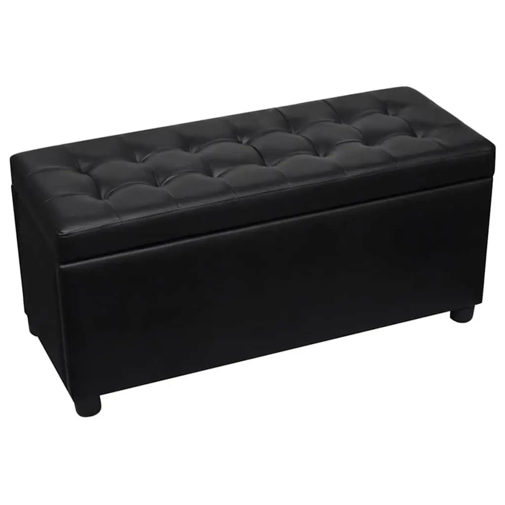 Storage Ottoman Faux Leather Black Extra Seating Footstool Coffee Table