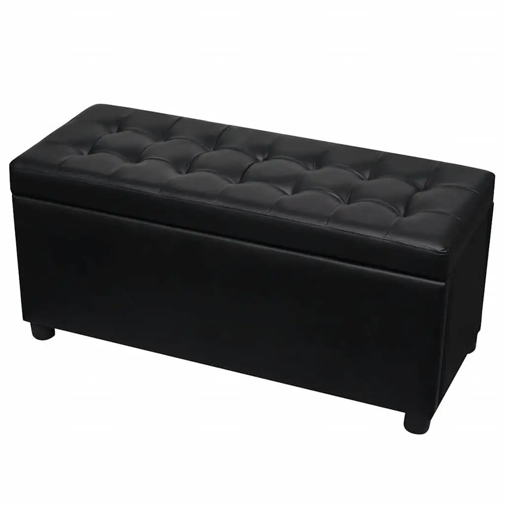 Storage Ottoman Faux Leather Black Extra Seating Footstool Coffee Table
