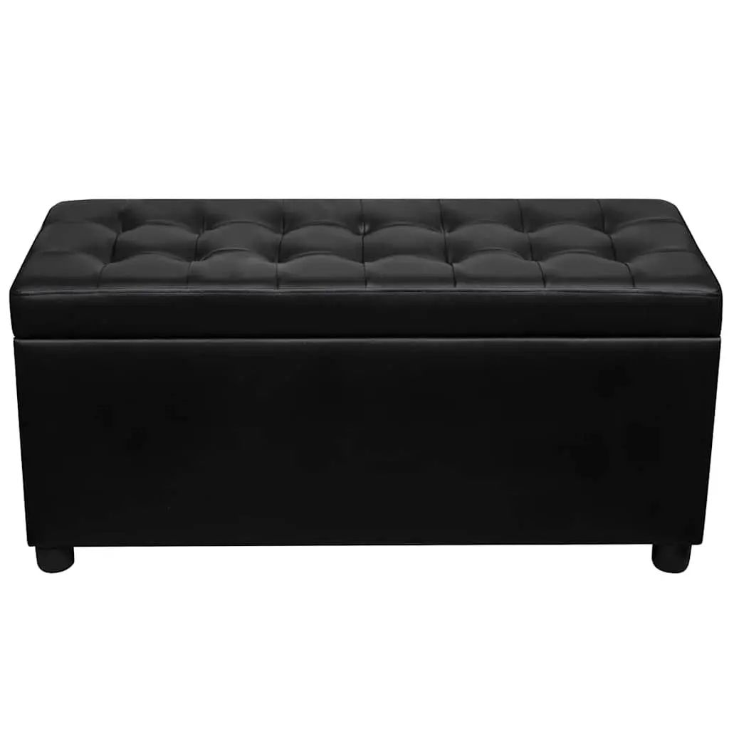 Storage Ottoman Faux Leather Black Extra Seating Footstool Coffee Table