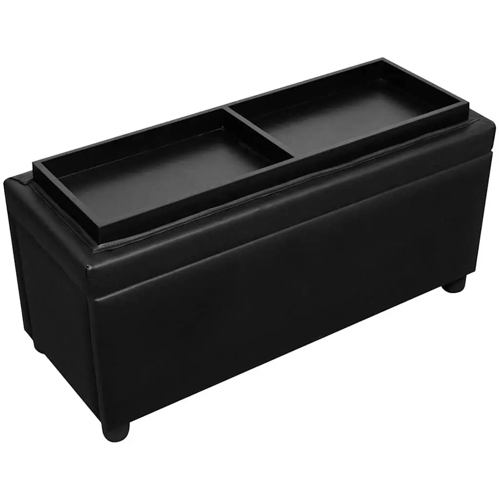 Storage Ottoman Faux Leather Black Extra Seating Footstool Coffee Table