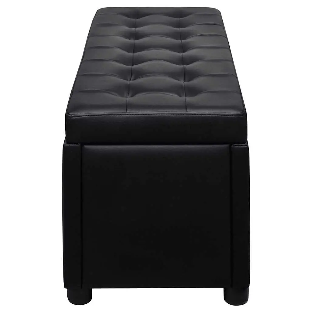 Storage Ottoman Faux Leather Black Extra Seating Footstool Coffee Table