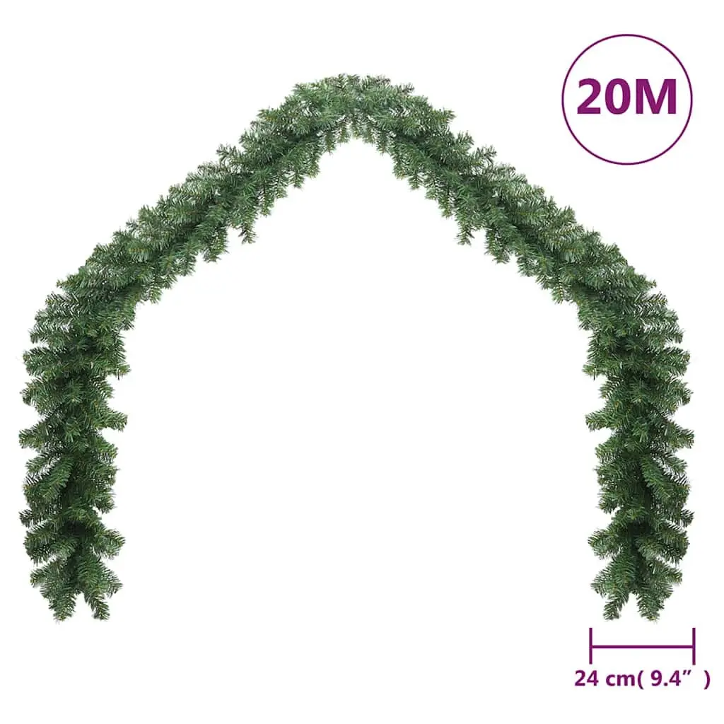 Christmas Garland with LED Lights 20m Green Indoor Outdoor Holiday Decoration