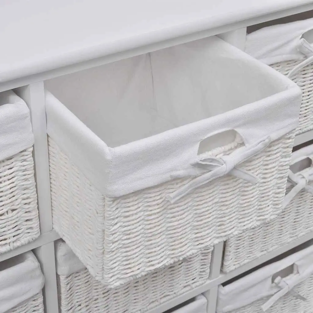 Storage Cabinet with 9 Woven Baskets White Organizer Unit Bedroom Living Room