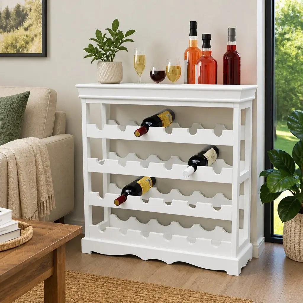Wine Cabinet Storage Rack White 24 Bottle Holder Display Organiser Furniture