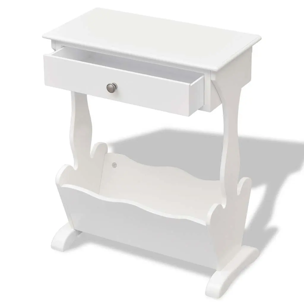 Magazine Rack White Side Table with Drawer Storage for Living Room and Bedroom