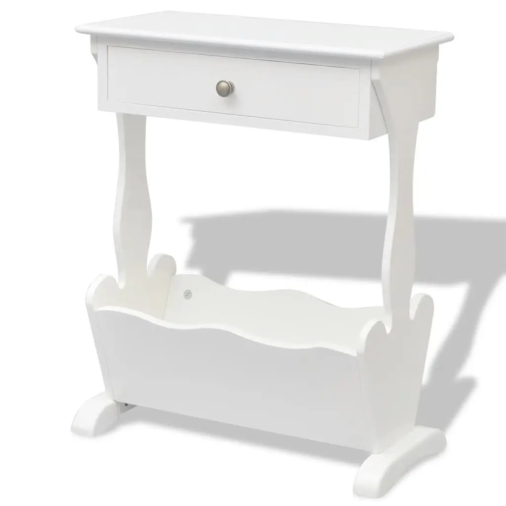 Magazine Rack White Side Table with Drawer Storage for Living Room and Bedroom