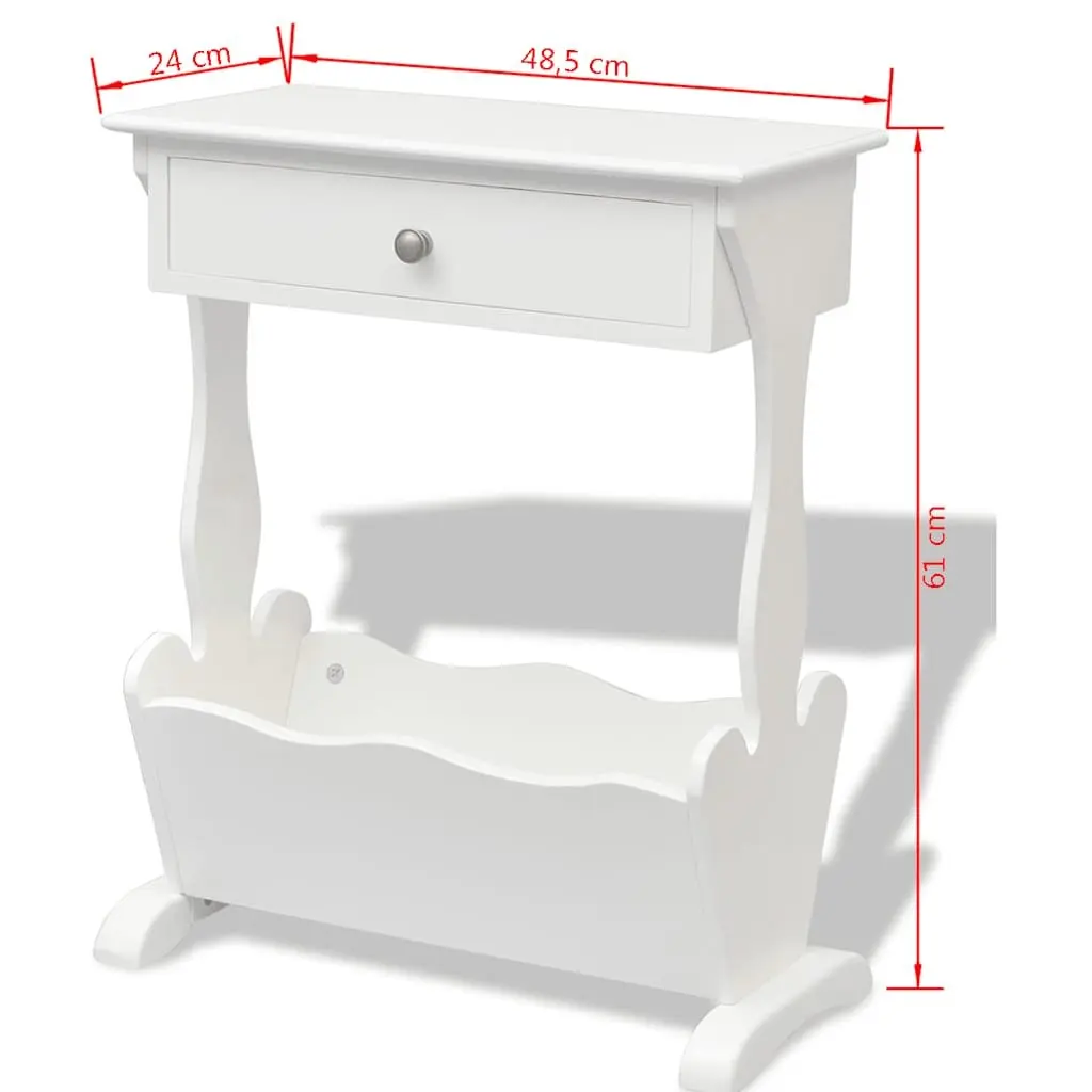 Magazine Rack White Side Table with Drawer Storage for Living Room and Bedroom