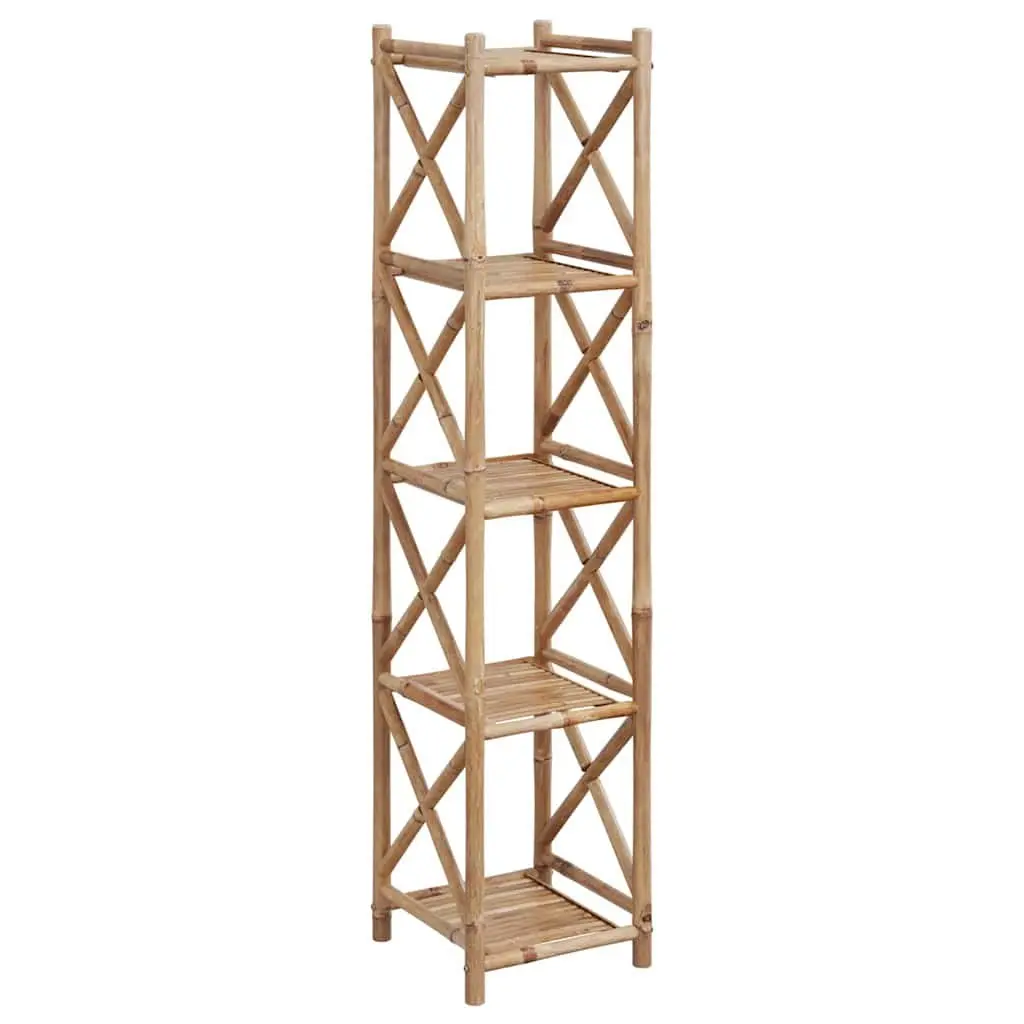 5-Tier Square Bamboo Shelf Brown Compact Storage Display Bookcase