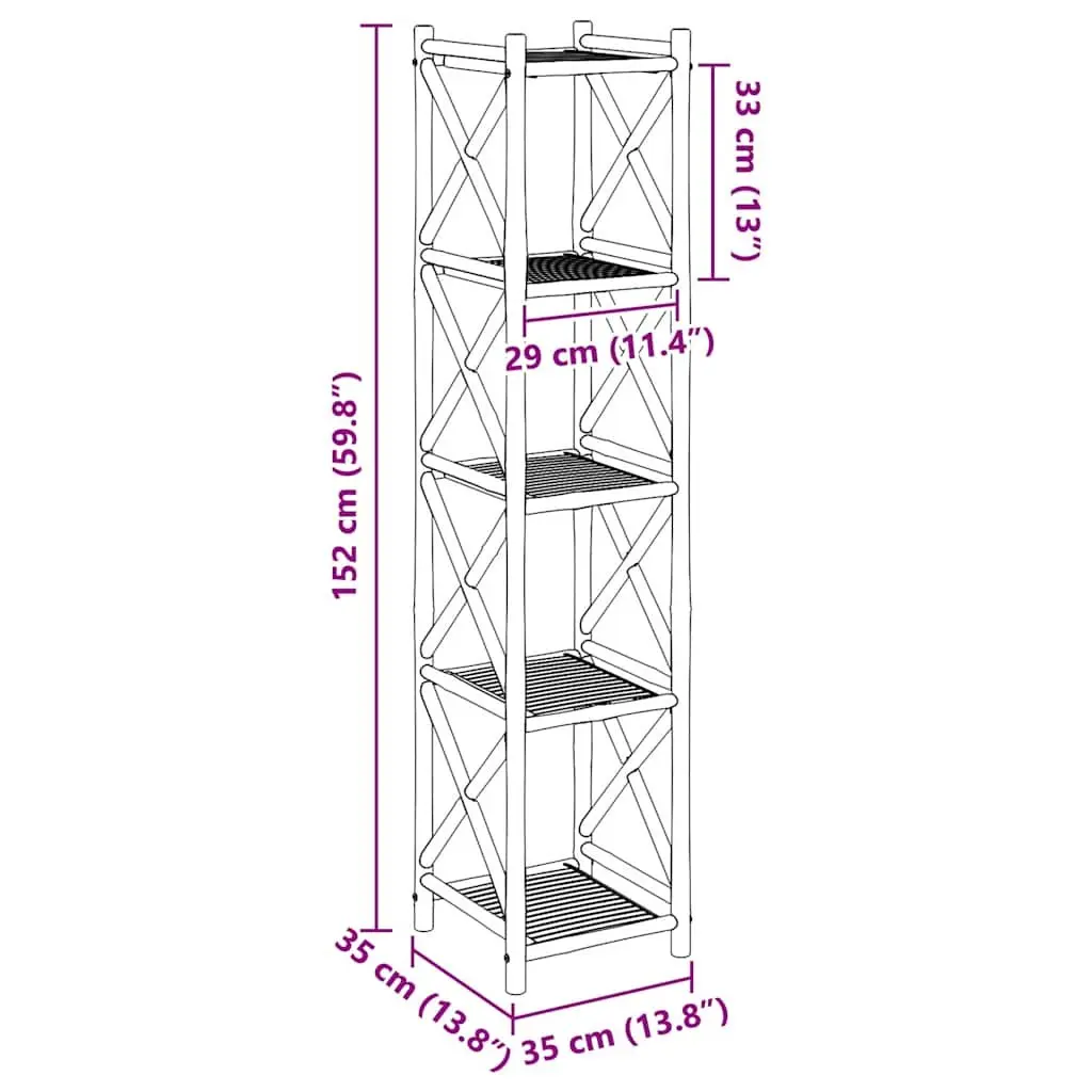 5-Tier Square Bamboo Shelf Brown Compact Storage Display Bookcase