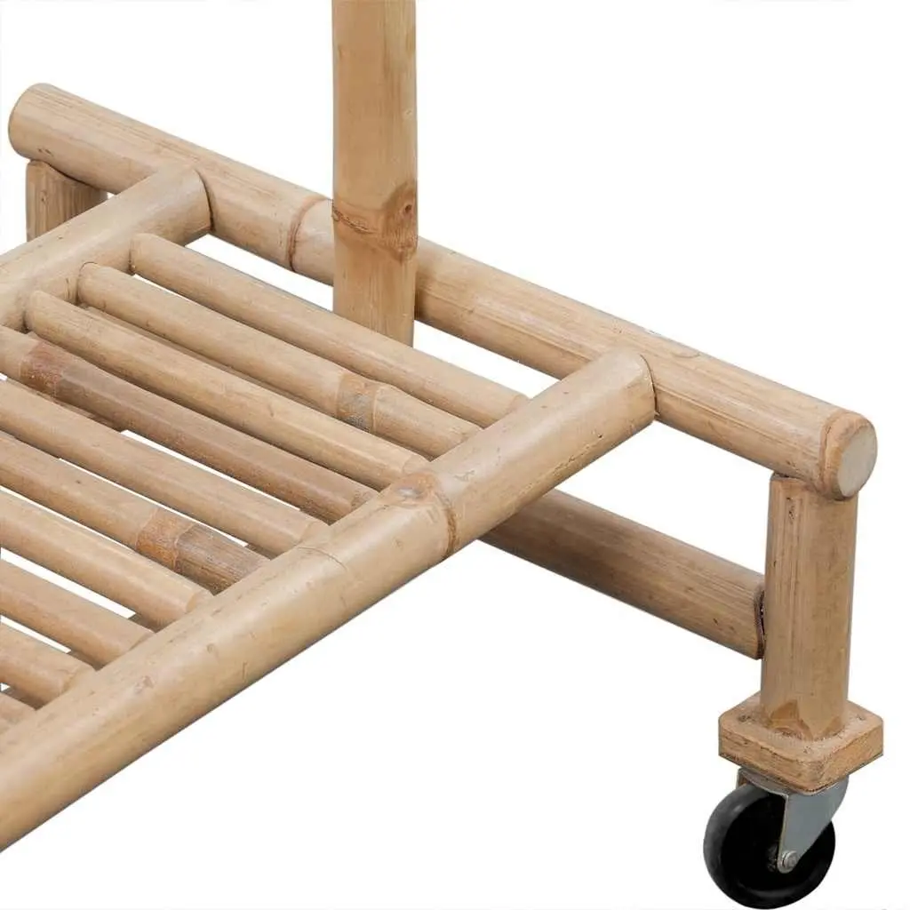 Bamboo Garment Storage Rack with Shelf and Casters Brown Portable Clothes Organizer