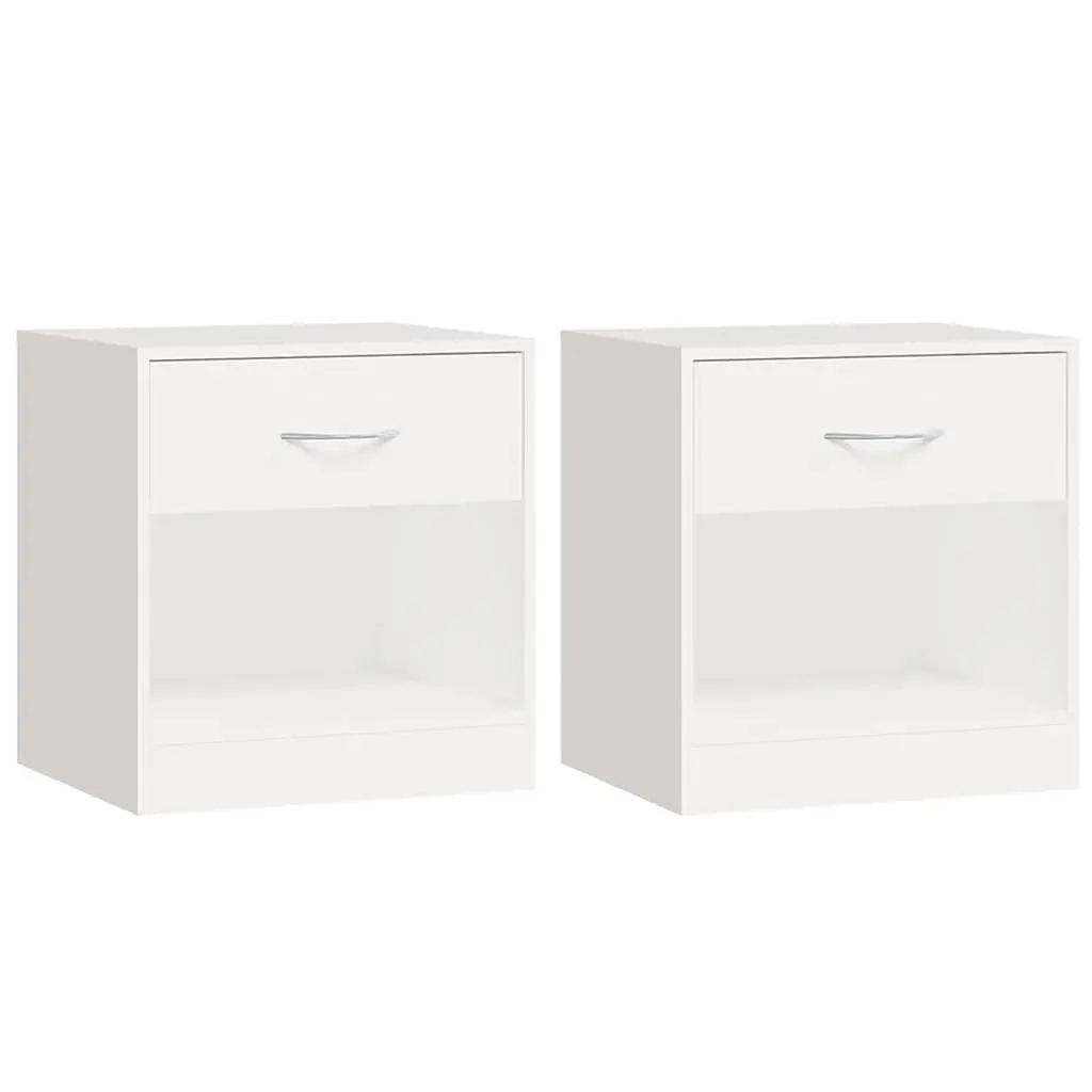 Bedside Tables Engineered Wood 2 Piece White Nightstand Cabinet with Drawer and Shelf