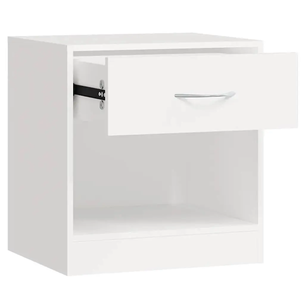 Bedside Tables Engineered Wood 2 Piece White Nightstand Cabinet with Drawer and Shelf