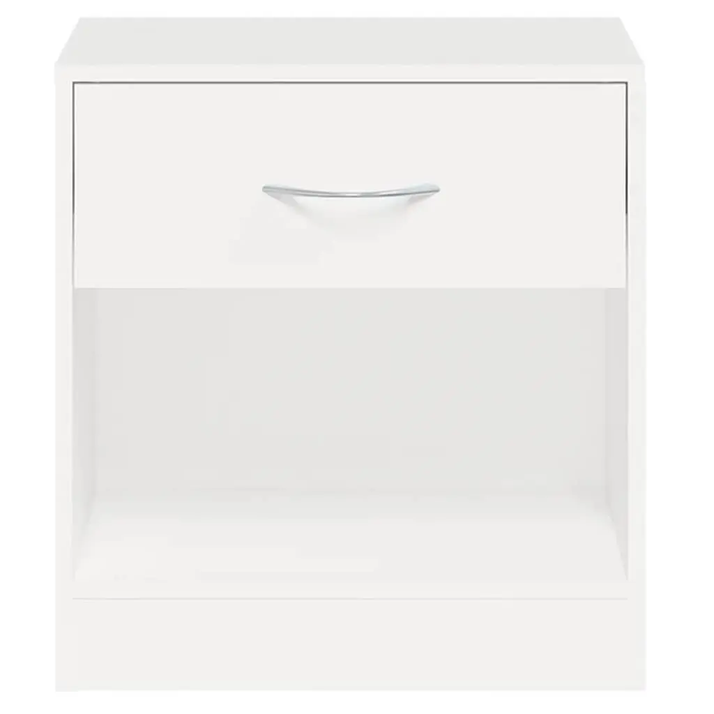 Bedside Tables Engineered Wood 2 Piece White Nightstand Cabinet with Drawer and Shelf