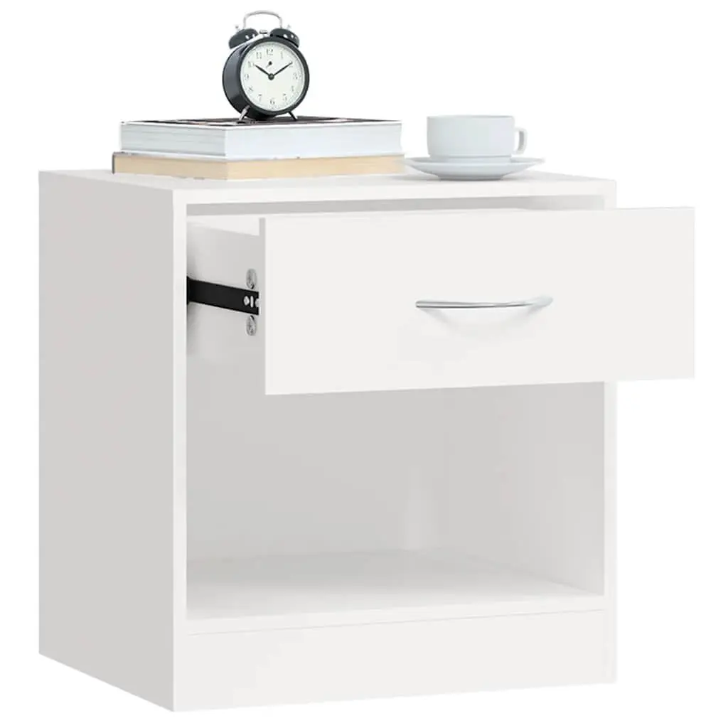 Bedside Tables Engineered Wood 2 Piece White Nightstand Cabinet with Drawer and Shelf
