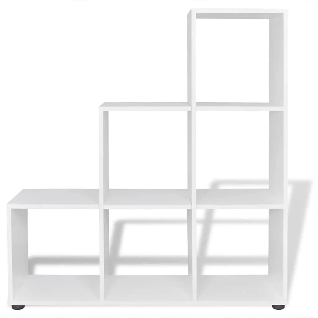 White Staircase Bookshelf Unit 107cm 6 Open Compartments Display Stand