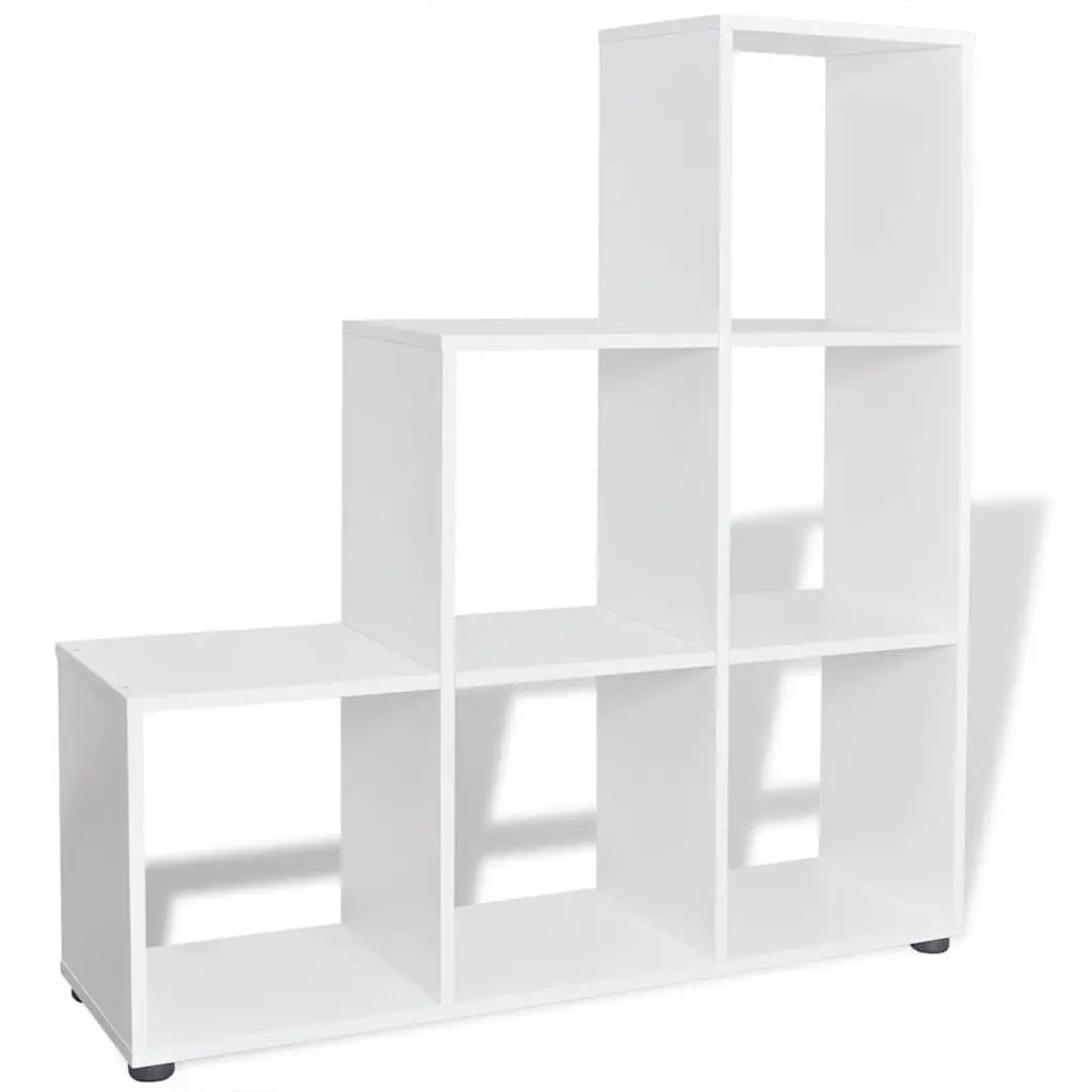 White Staircase Bookshelf Unit 107cm 6 Open Compartments Display Stand
