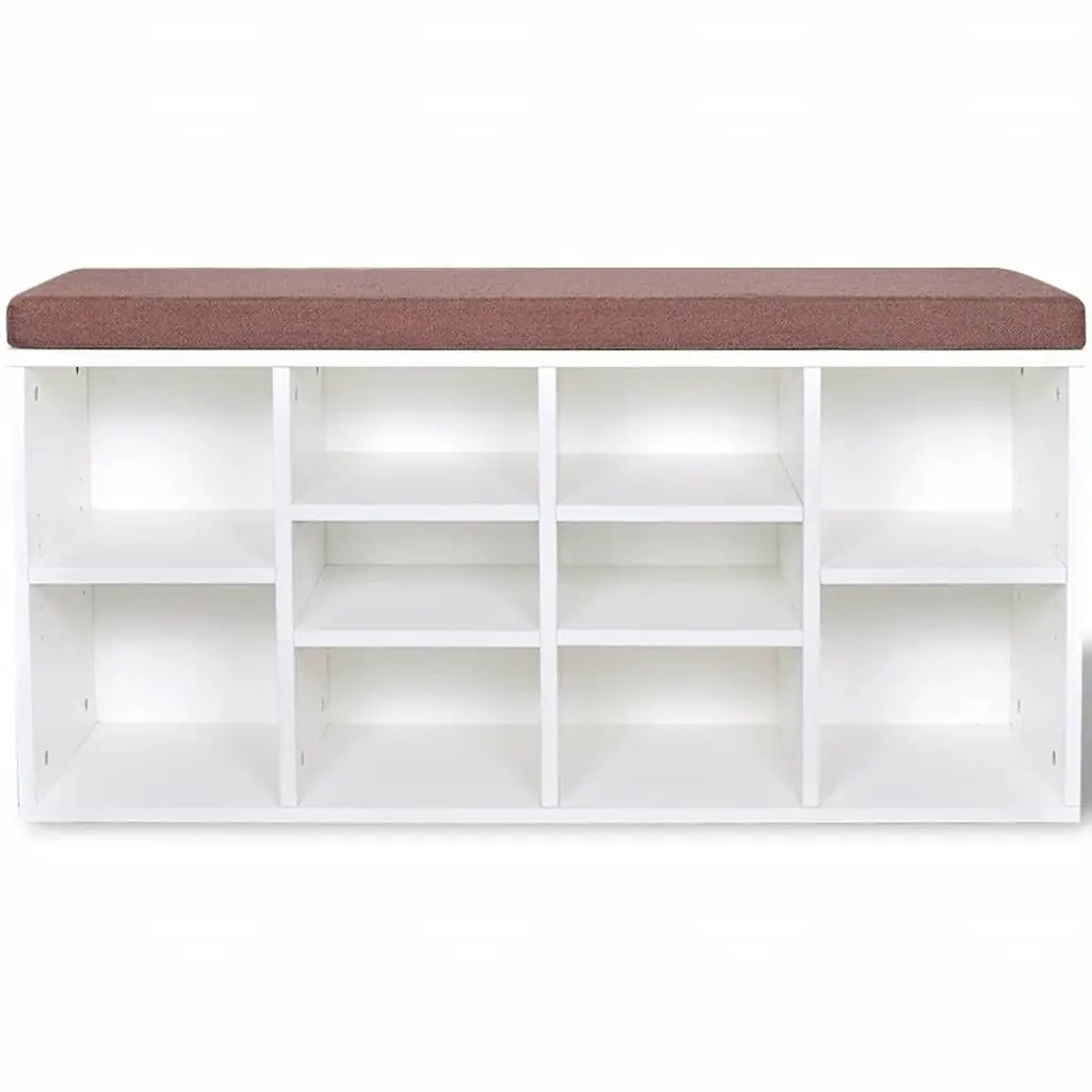 Shoe Storage Bench Foam Padded Upholstered Top 10 Compartments White