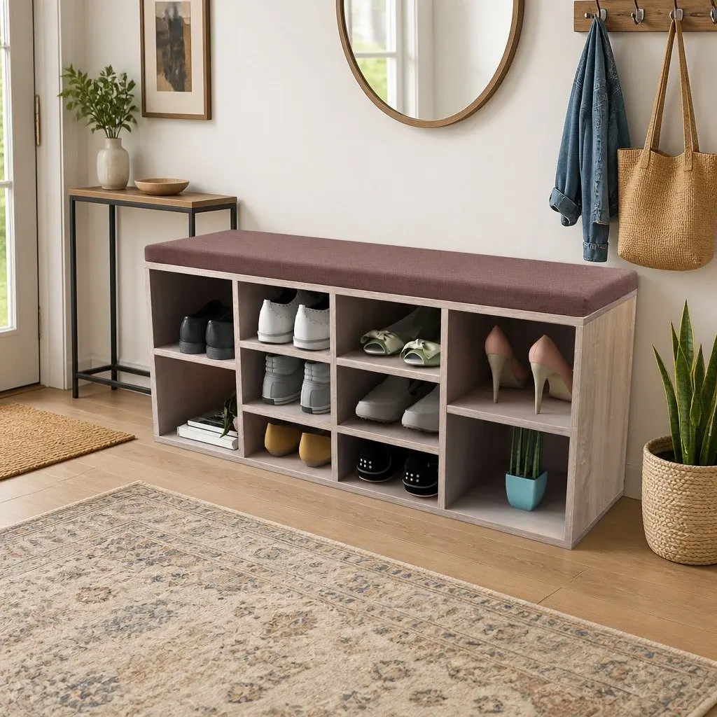 Shoe Storage Bench with 10 Compartments for Home