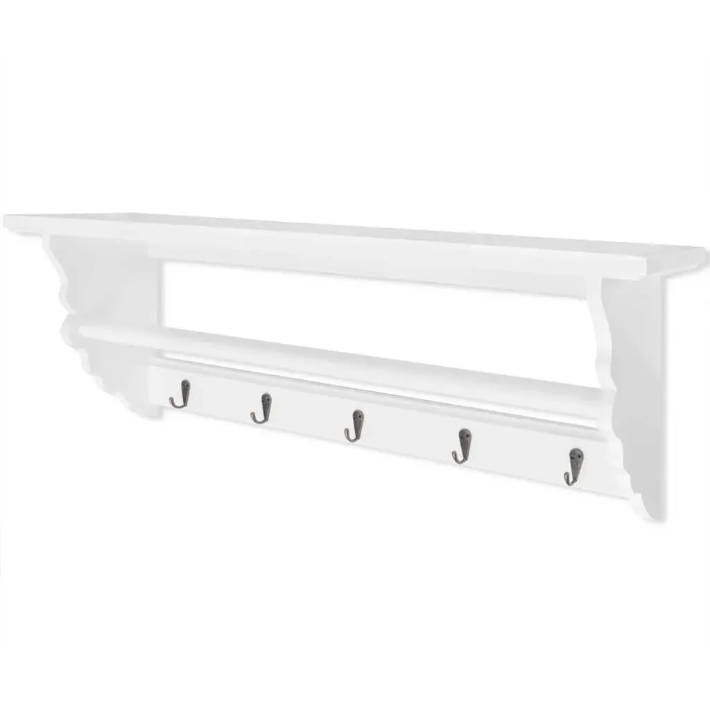 Coat Rack Wall Mount Baroque Style White MDF 5 Hooks