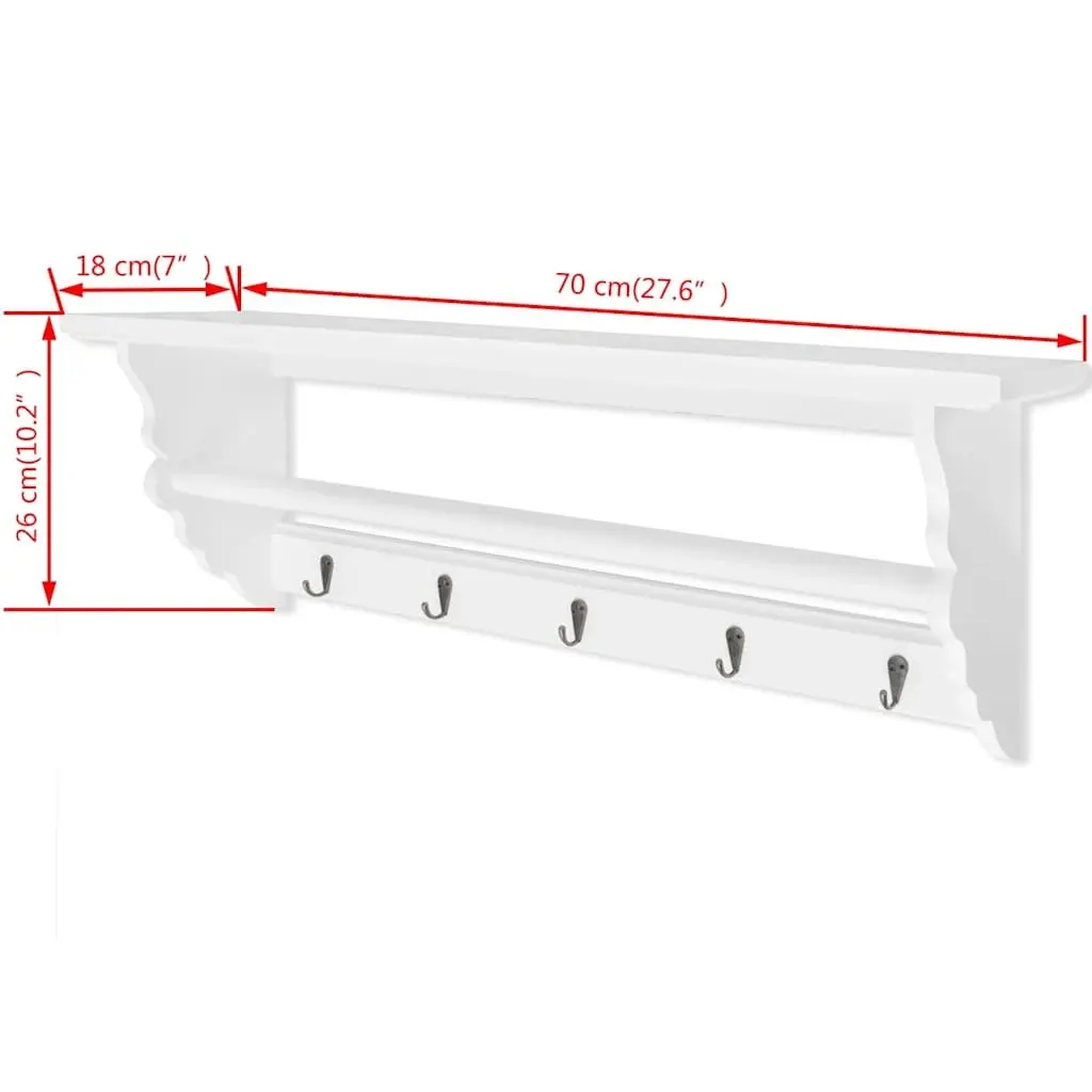 Coat Rack Wall Mount Baroque Style White MDF 5 Hooks