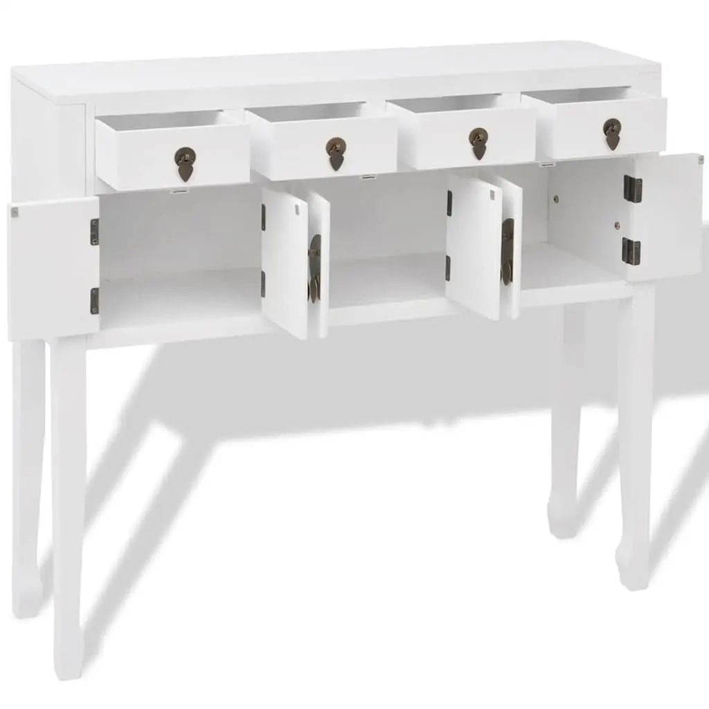 Sideboard Solid Wood White 4 Drawers 3 Cupboards Asian Style