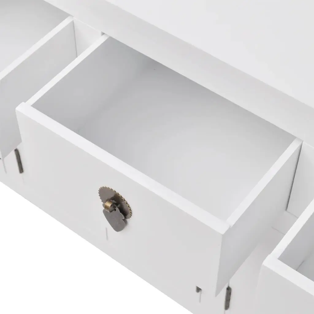 Sideboard Solid Wood White 4 Drawers 3 Cupboards Asian Style