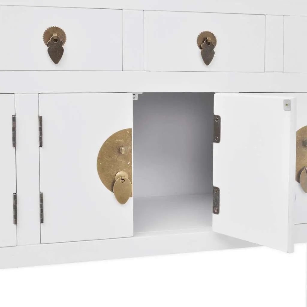 Sideboard Solid Wood White 4 Drawers 3 Cupboards Asian Style