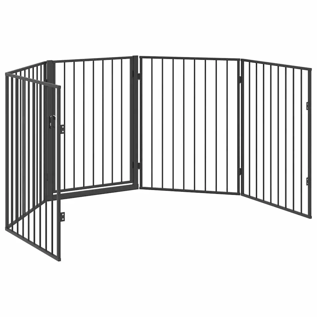 Steel Fireplace Fence with Swing Gate Black Pet Safety Barrier for Grill and Stove Protection
