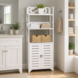 Functional White Storage Cabinet for Bathroom Use