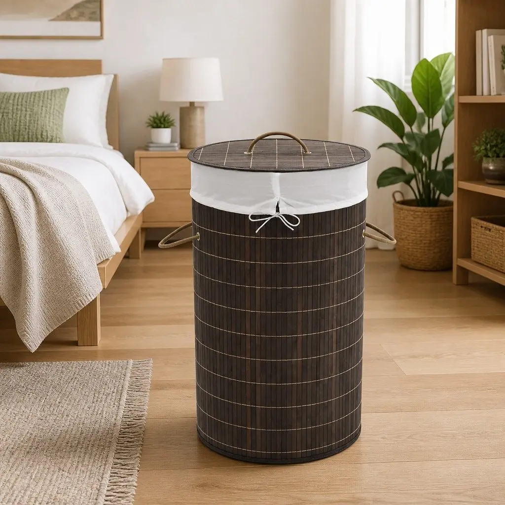Bamboo Round Laundry Bin for Home Use
