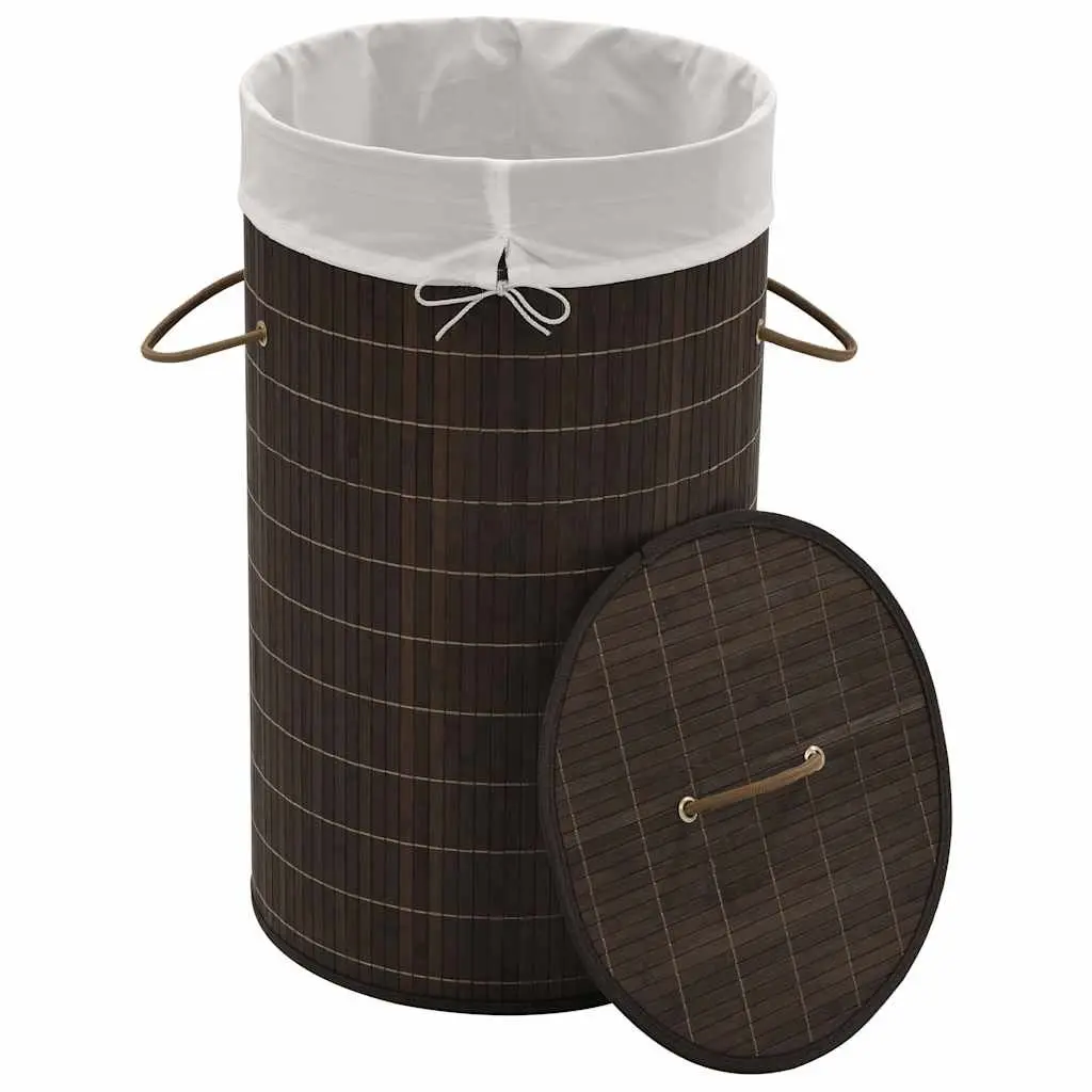 Round Bamboo Laundry Hamper Basket with Removable Liner and Handles for Storage Brown