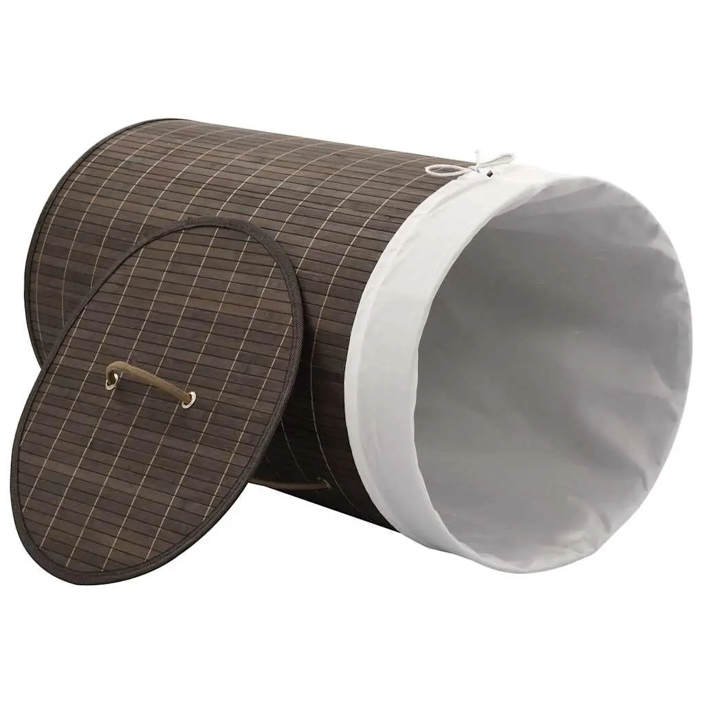 Round Bamboo Laundry Hamper Basket with Removable Liner and Handles for Storage Brown