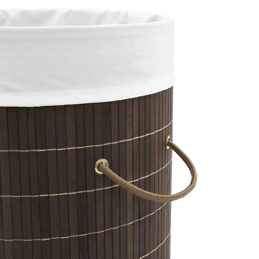 Round Bamboo Laundry Hamper Basket with Removable Liner and Handles for Storage Brown