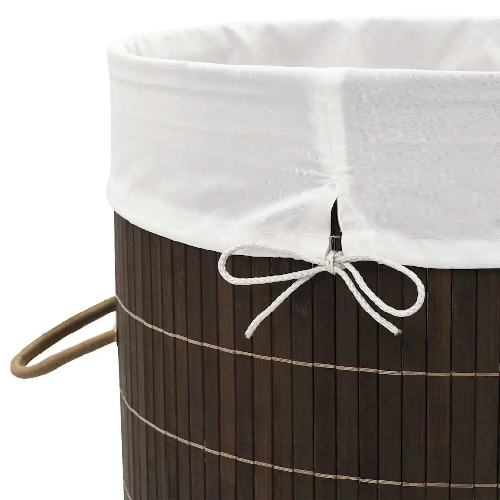Round Bamboo Laundry Hamper Basket with Removable Liner and Handles for Storage Brown