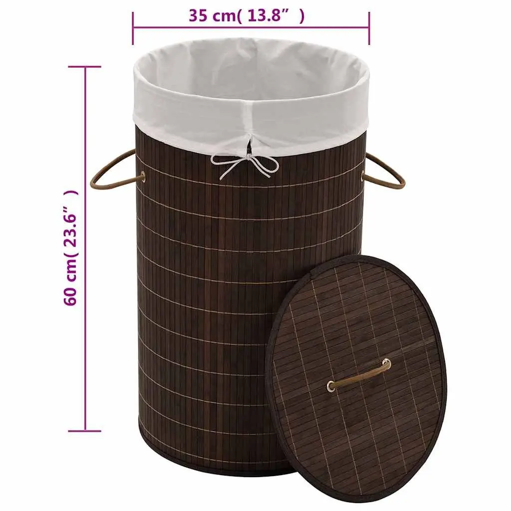 Round Bamboo Laundry Hamper Basket with Removable Liner and Handles for Storage Brown