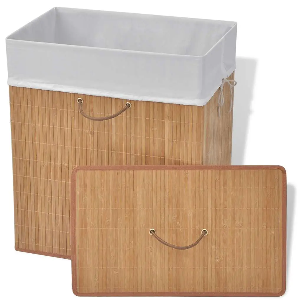 Bamboo Rectangular Laundry Bin Brown Hamper with Handles and Removable Liner
