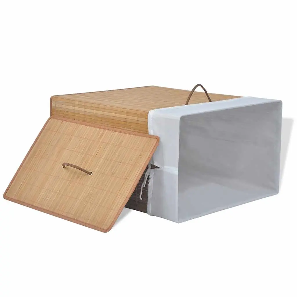 Bamboo Rectangular Laundry Bin Brown Hamper with Handles and Removable Liner