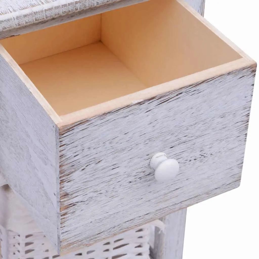White Wood Bedside Cabinets with Baskets