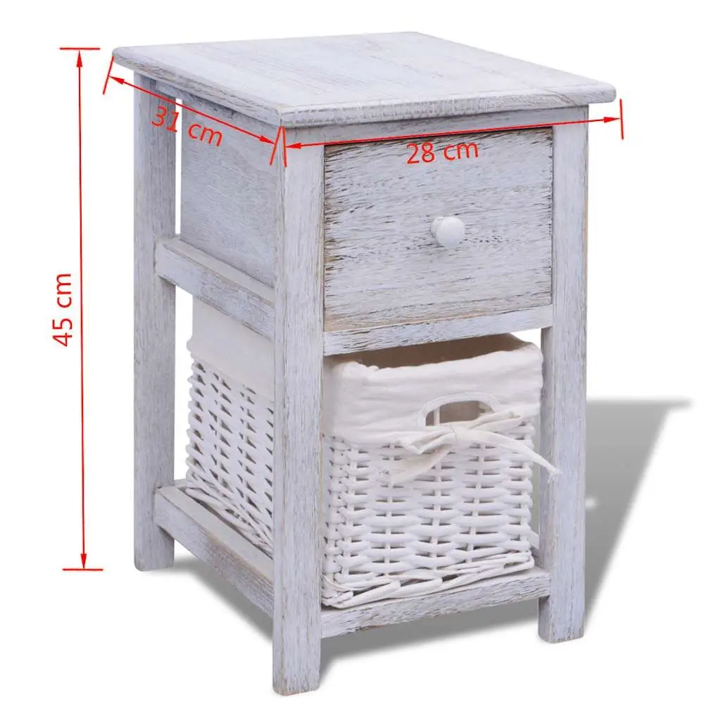 White Wood Bedside Cabinets with Baskets