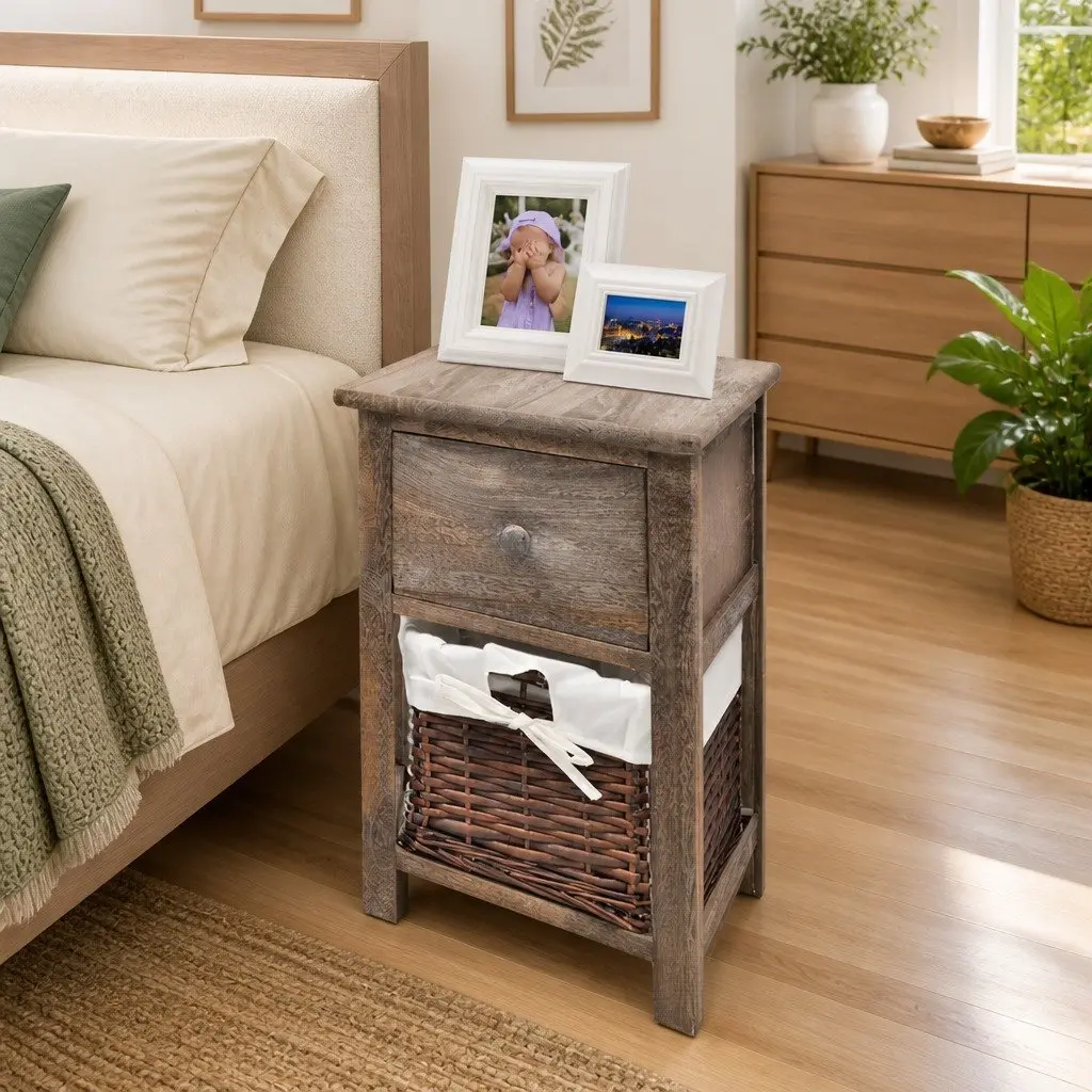 Bedside Cabinet Wood 2 pcs Brown Nightstand Drawer Storage End Table Bedroom