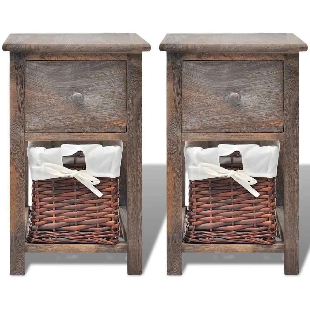 Bedside Cabinet Wood 2 pcs Brown Nightstand Drawer Storage End Table Bedroom