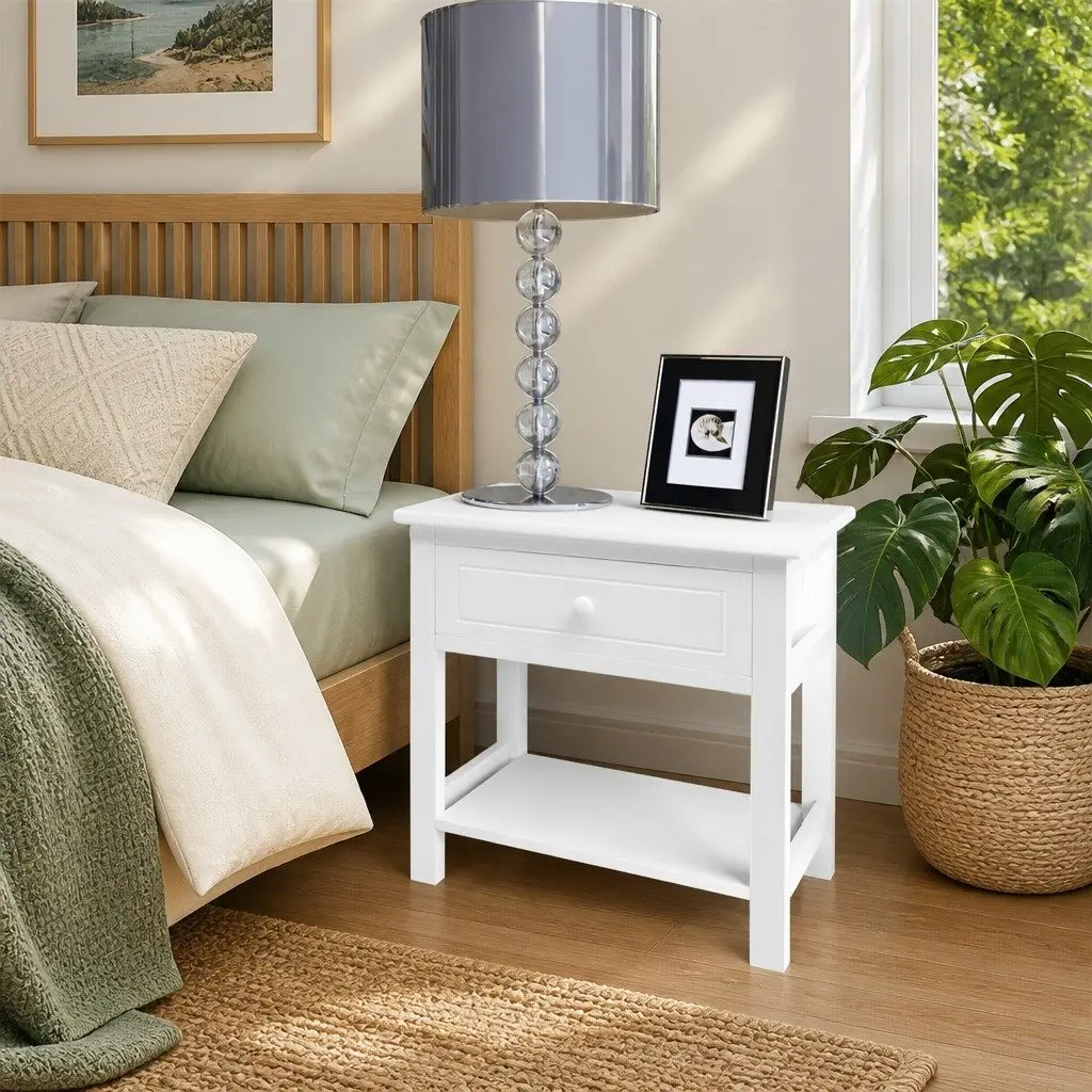 White Nightstand with Storage Solutions