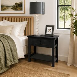Bedside Cabinets 2pcs Black Wood Nightstand Storage Drawer Bedroom End Table