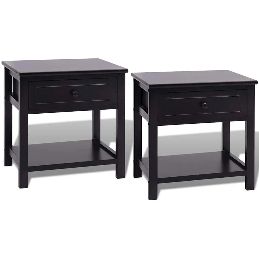 Bedside Cabinets Wood Black Compact 2 Piece Nightstand Storage Drawer