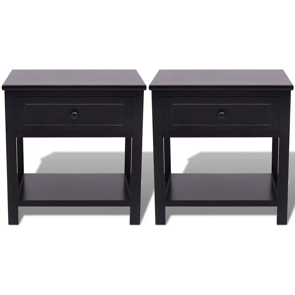 Bedside Cabinets Wood Black Compact 2 Piece Nightstand Storage Drawer