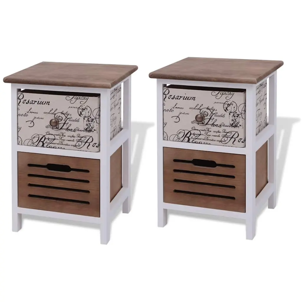 Wooden Nightstand Cabinets Pair Rustic Style 2 Drawer Storage Unit Multicolour