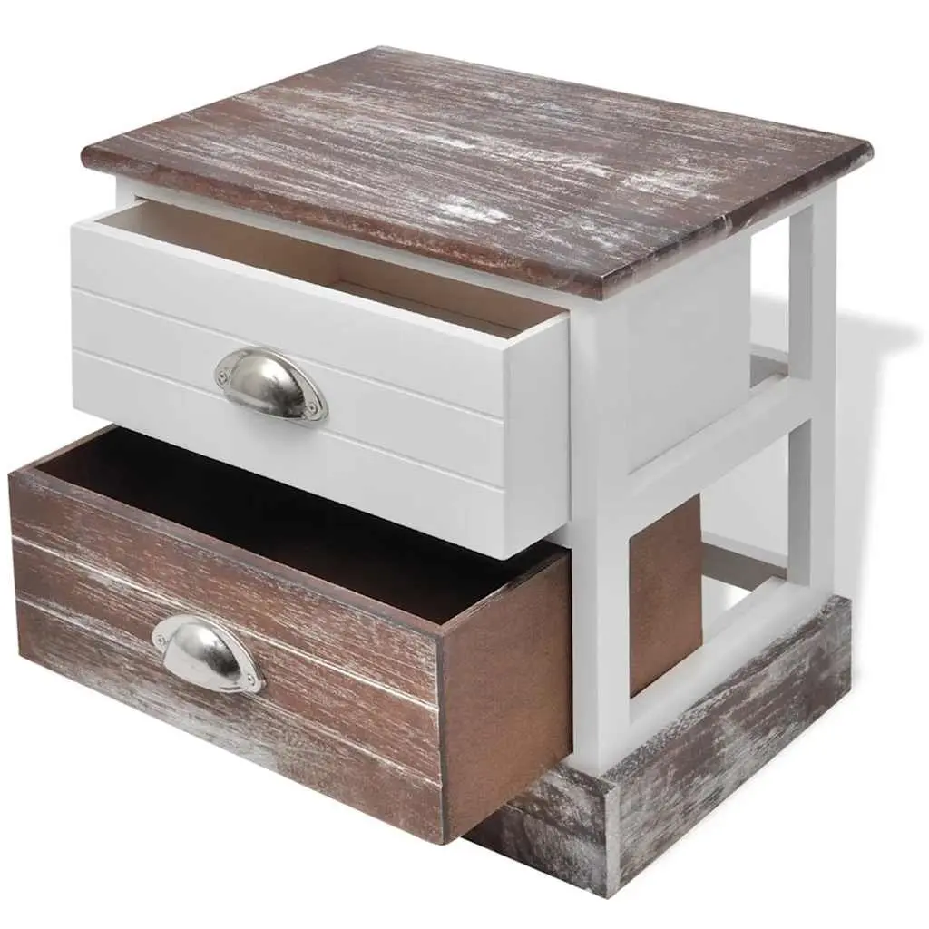 Bedside Cabinets Set 2 pcs French Country Style Drawer Storage Brown