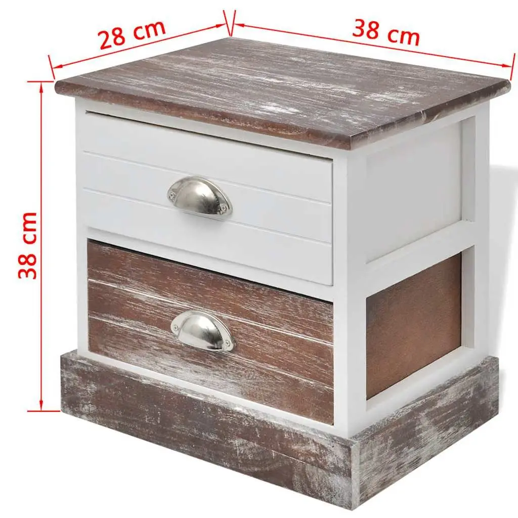 Bedside Cabinets Set 2 pcs French Country Style Drawer Storage Brown
